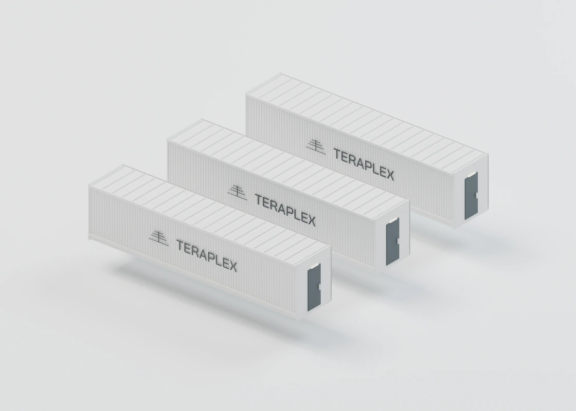 Three modular enclosures representing fabrication and integration at the factory.
