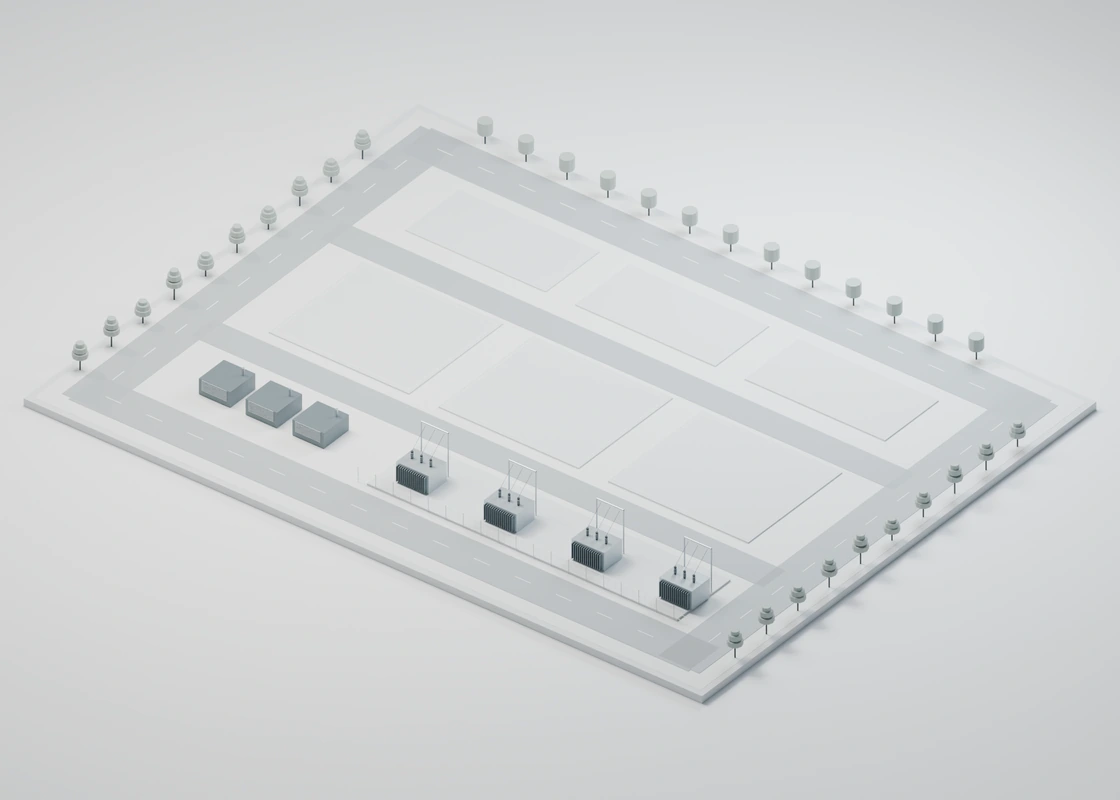 A prepared campus with equipment pads, access roads and electrical infrastructure.